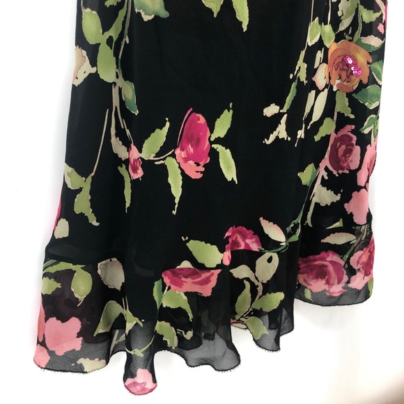 SOLD Nicole Miller Silk Floral Draped Back Midi Dress 4 - Picture 10 of 14